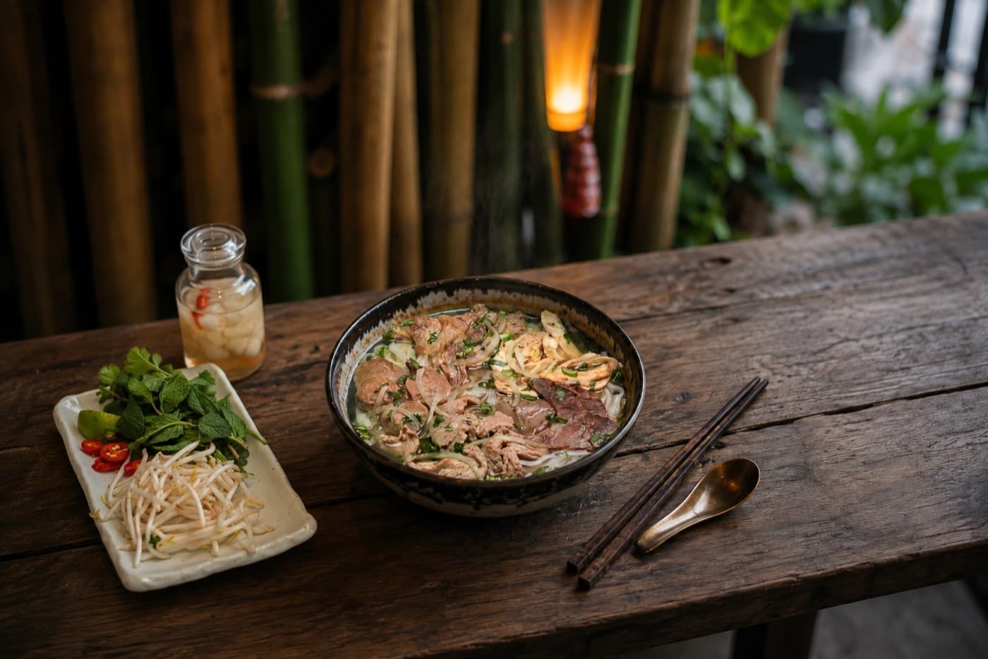 Pho District noodle soup with fresh herbs
