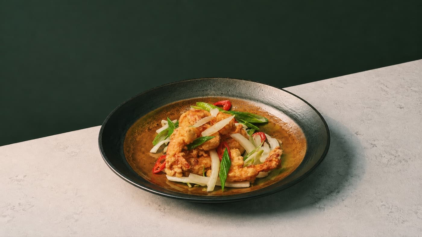 Crispy salt and pepper prawns with chilli and spring onion