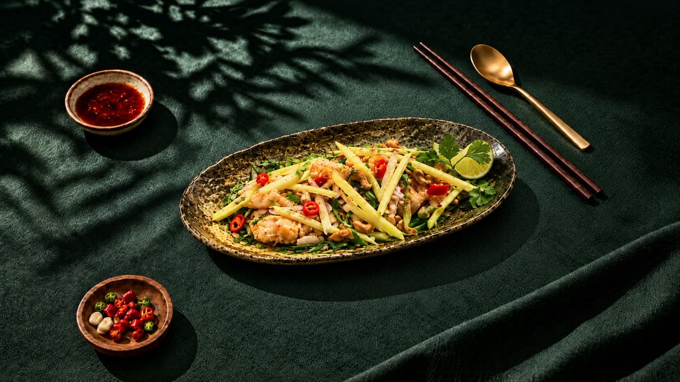 Seabass with mango, herbs and cashew nuts