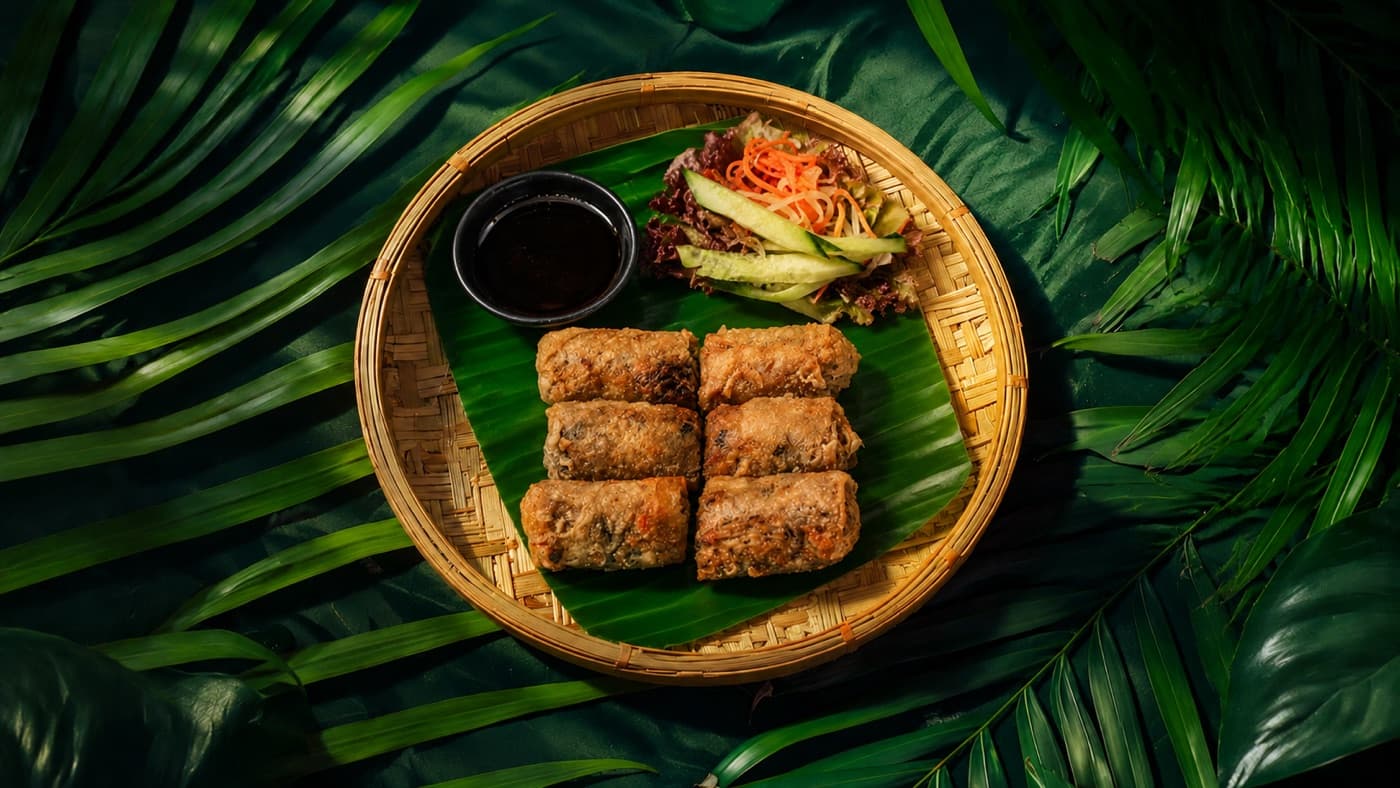 Vegetarian spring rolls with dipping sauce